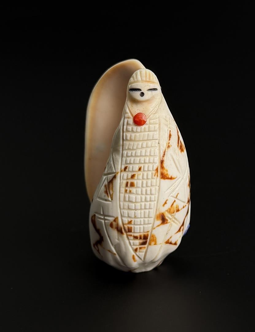 Daniel Chattin Zuni Corn Maiden Shell Fetish: 2" tall, 1" diameter.