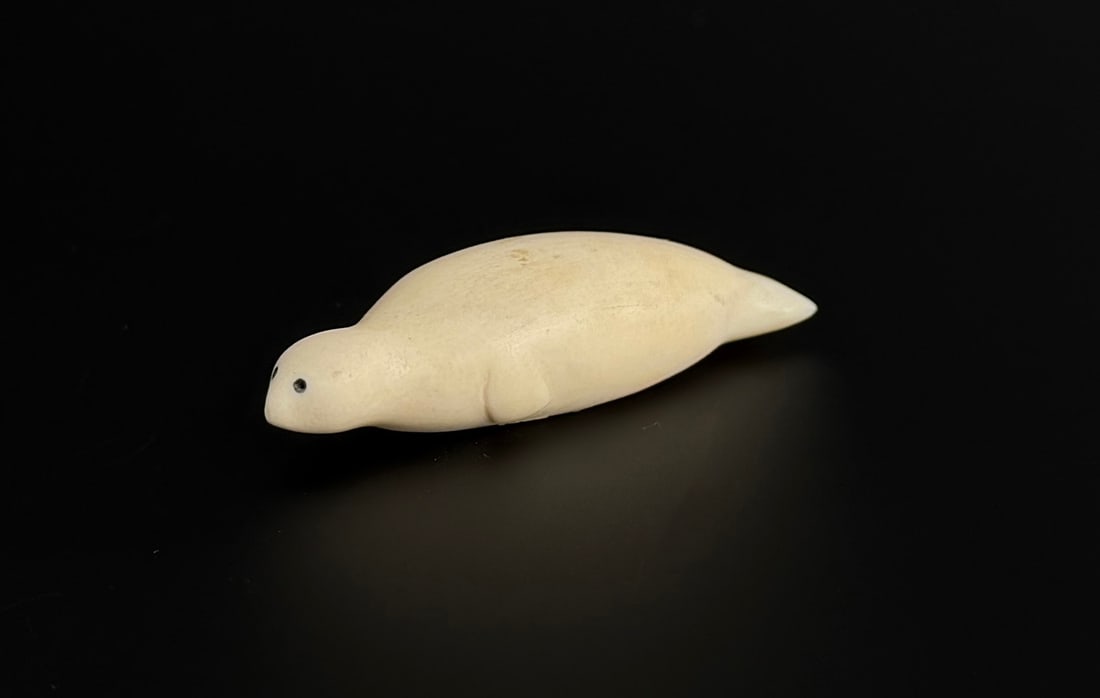 Alaskan Inuit Eskimo Ivory Seal Carving: 2" long. Native made prior to 1972. This item cannot be shipped Internationally, or any other state that prohibits.