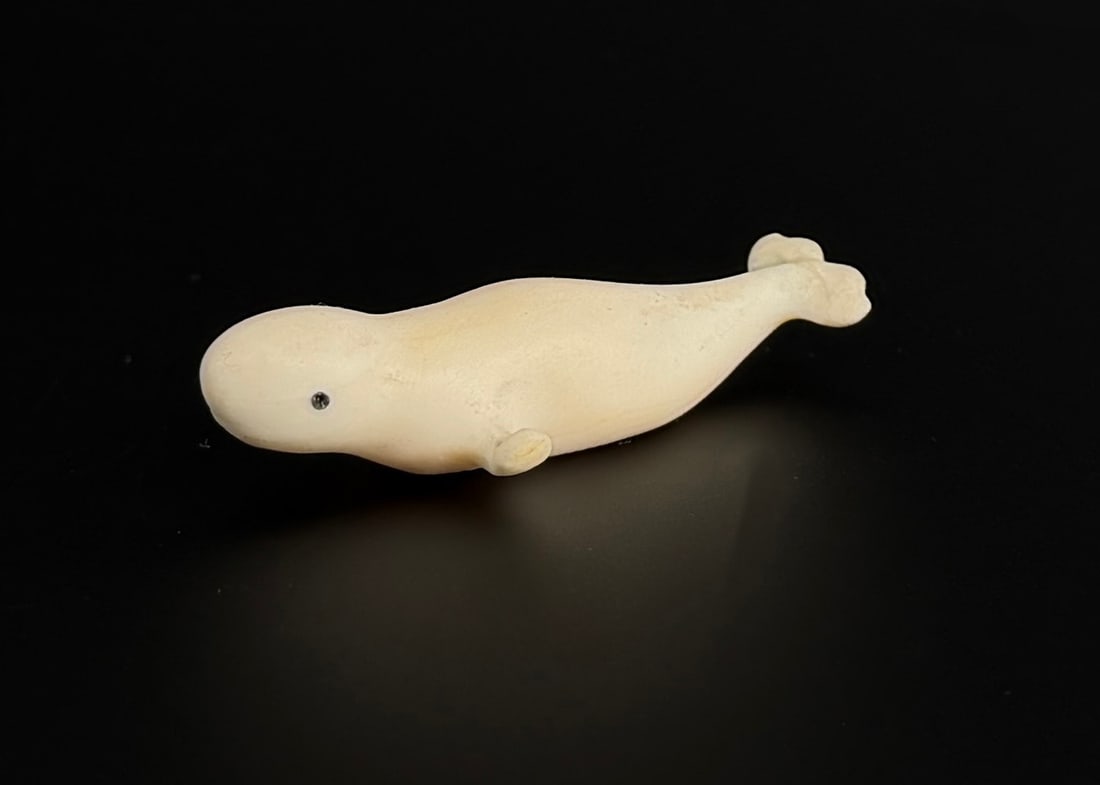 Alaskan Inuit Eskimo Ivory Whale Carving: 2" long. Native made prior to 1972. This item cannot be shipped Internationally, or any other state that prohibits.