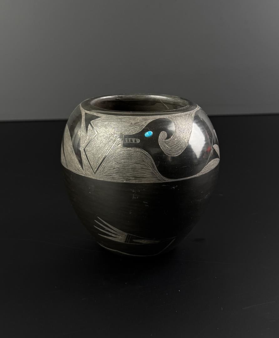 Elizabeth Lovato San Ildefonso Pueblo Jar: Nicely made Blackware Pottery Jar. 4 1/2" diameter, 4 3/8" tall.