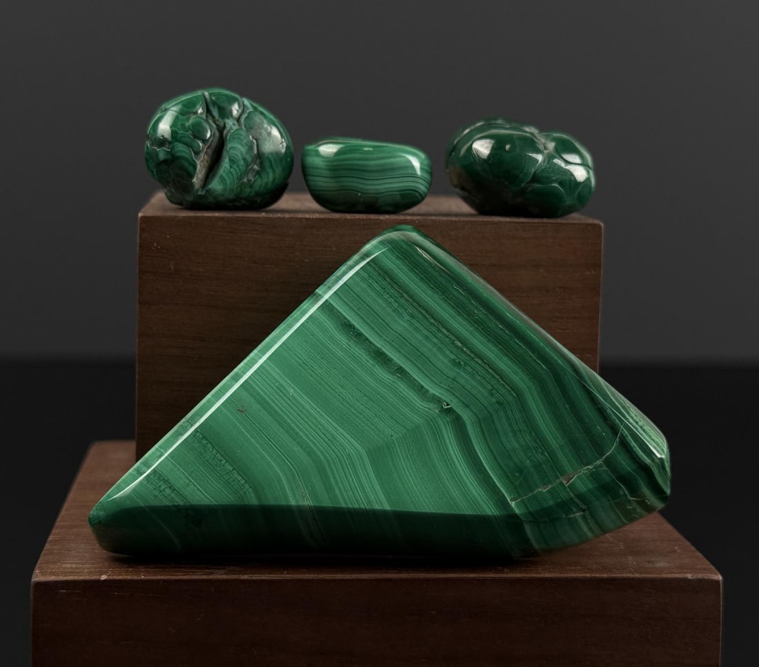 Collection of Malachite Freeform Carvings: 187 grams.