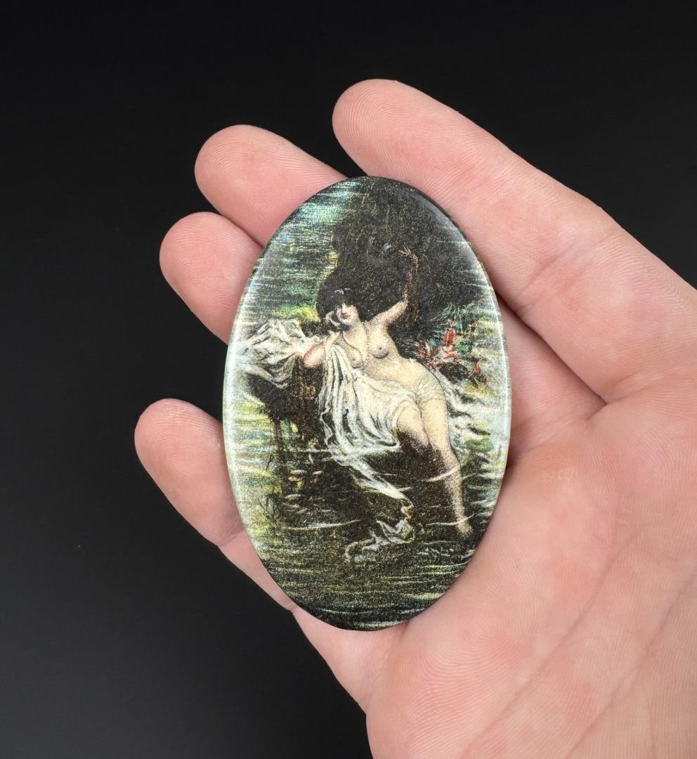 Antique Celluloid Nude Whore House Pocket Mirror: 2 3/4" by 1 3/4"