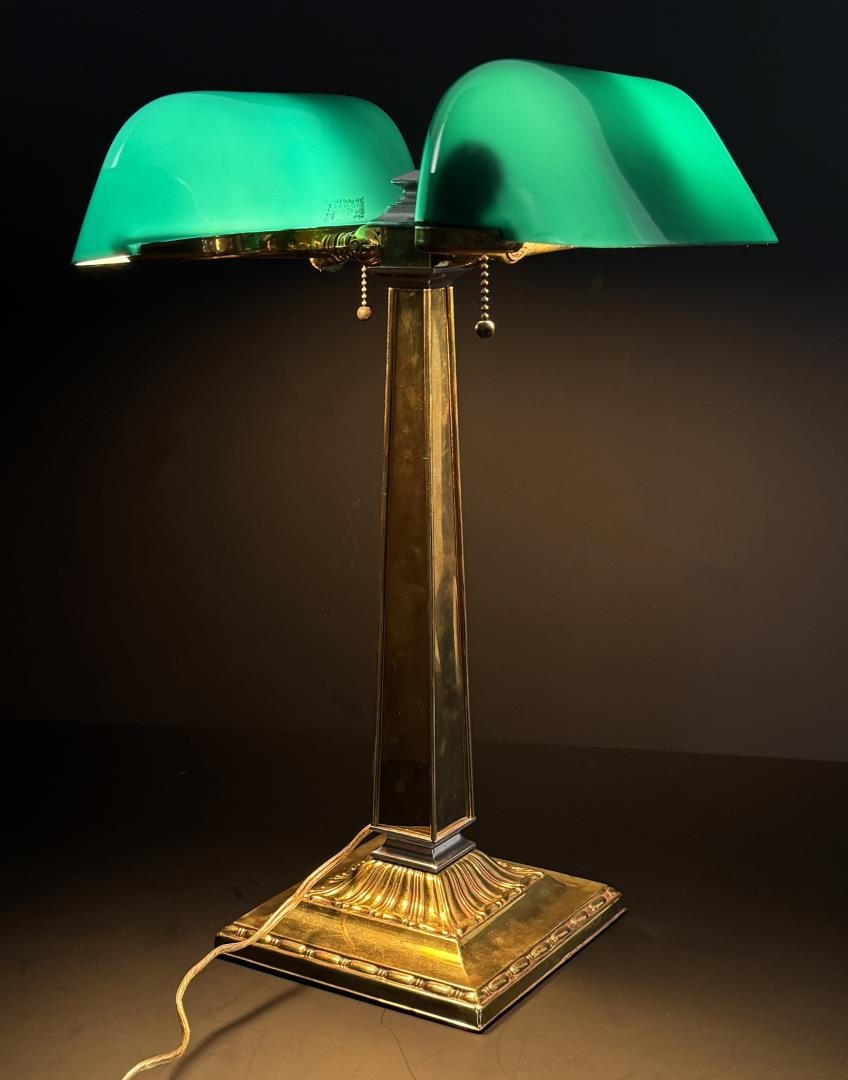 Emeralite Double Student Bankers Partner Desk Lamp: 19" by 14" by 9 1/4". Restored and Working.