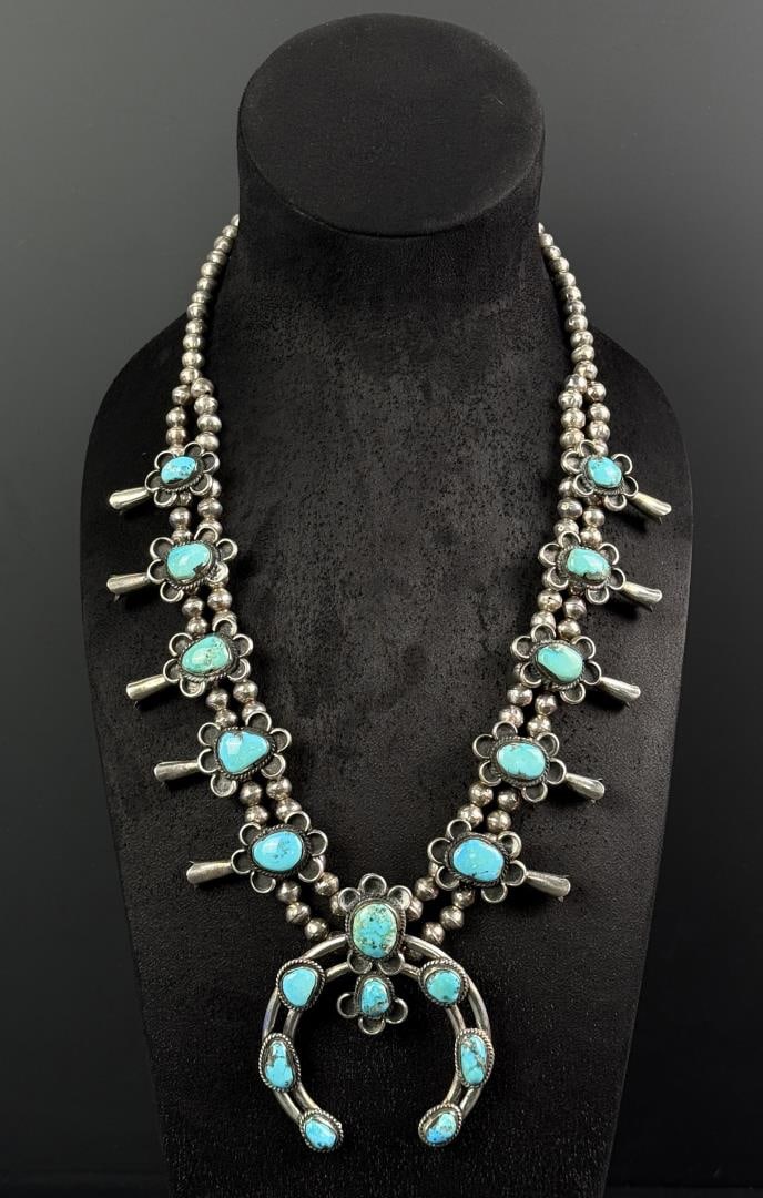 Navajo Sterling Silver Turquoise Squash Blossom (1 of 6)