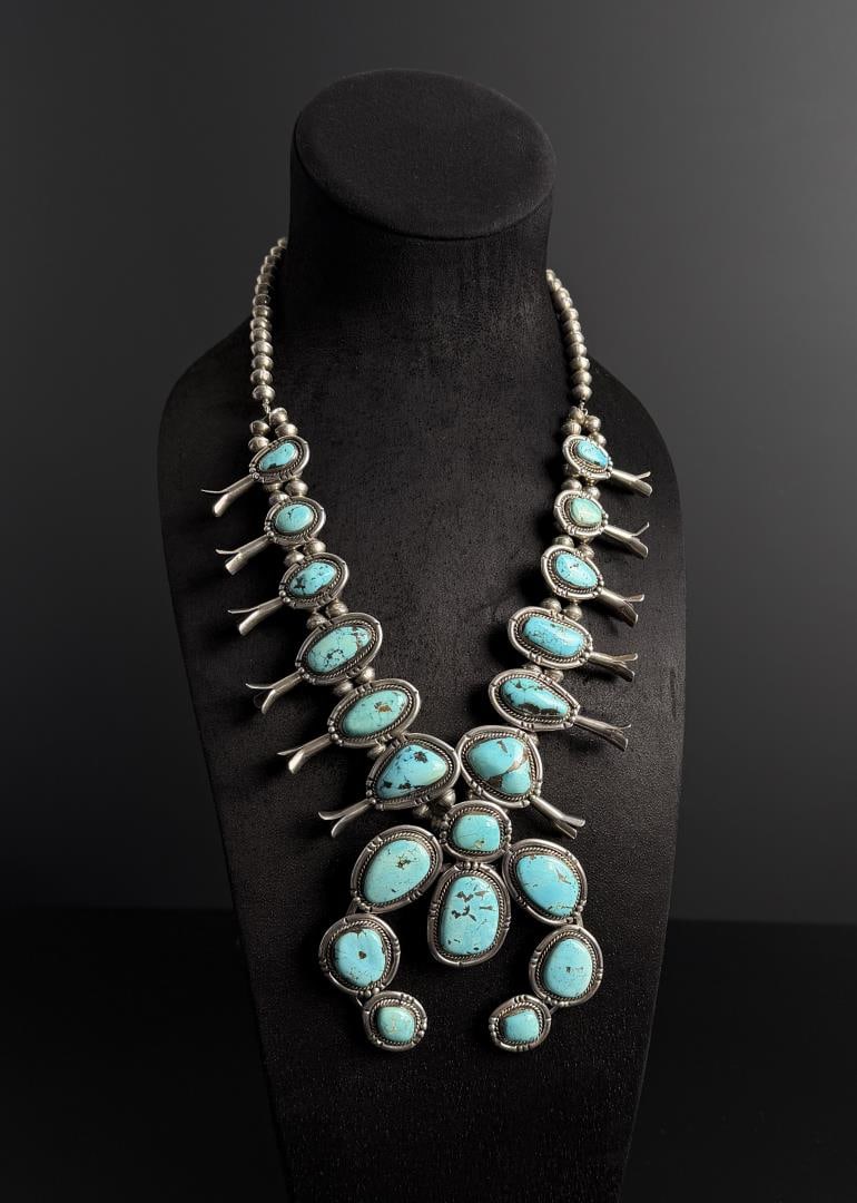 Navajo Sterling Silver Turquoise Squash Blossom (1 of 4)