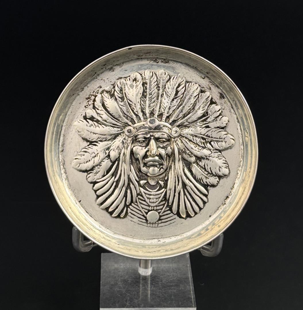 Unger Brothers Sterling Indian Chief Dish: 3 1/2" diameter. 28.65.