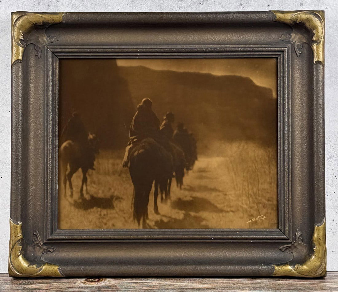 Original Edward Curtis The Vanishing Race Orotone: 16" by 19" framed. Exceptional example, with the original frame and back paper.