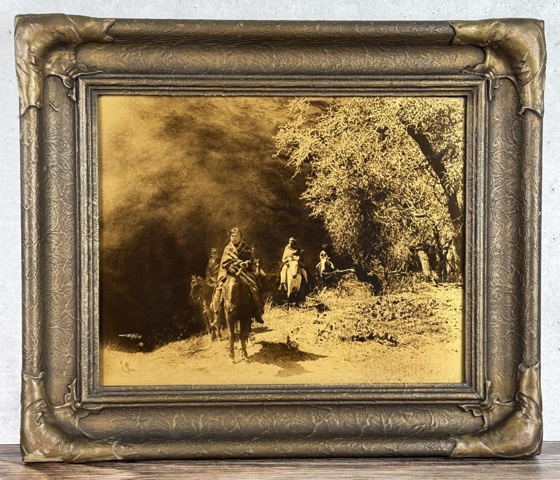 Original Edward Curtis Out of the Darkness Orotone: 16" by 19" framed. Exceptional example, with the original frame and back paper.