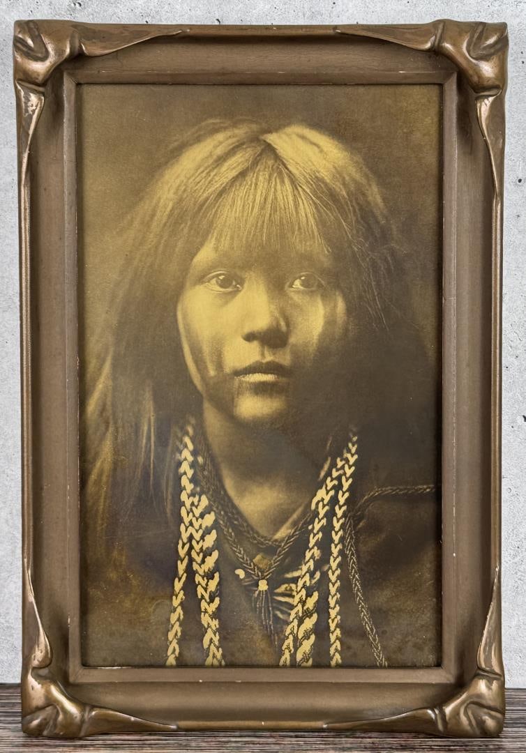 Original Edward Curtis Mosa Mohave Orotone: 8 1/2" by 12 1/2" in framed. Orotone has some oxidation on the reverse which can be seen near the bottom of the image.