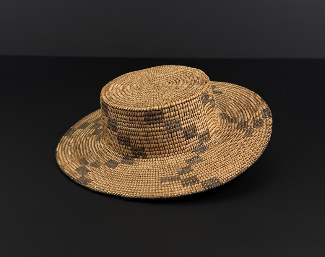 Pima Native American Indian Basket Hat: 10 1/4" diameter, 2 3/4" tall.