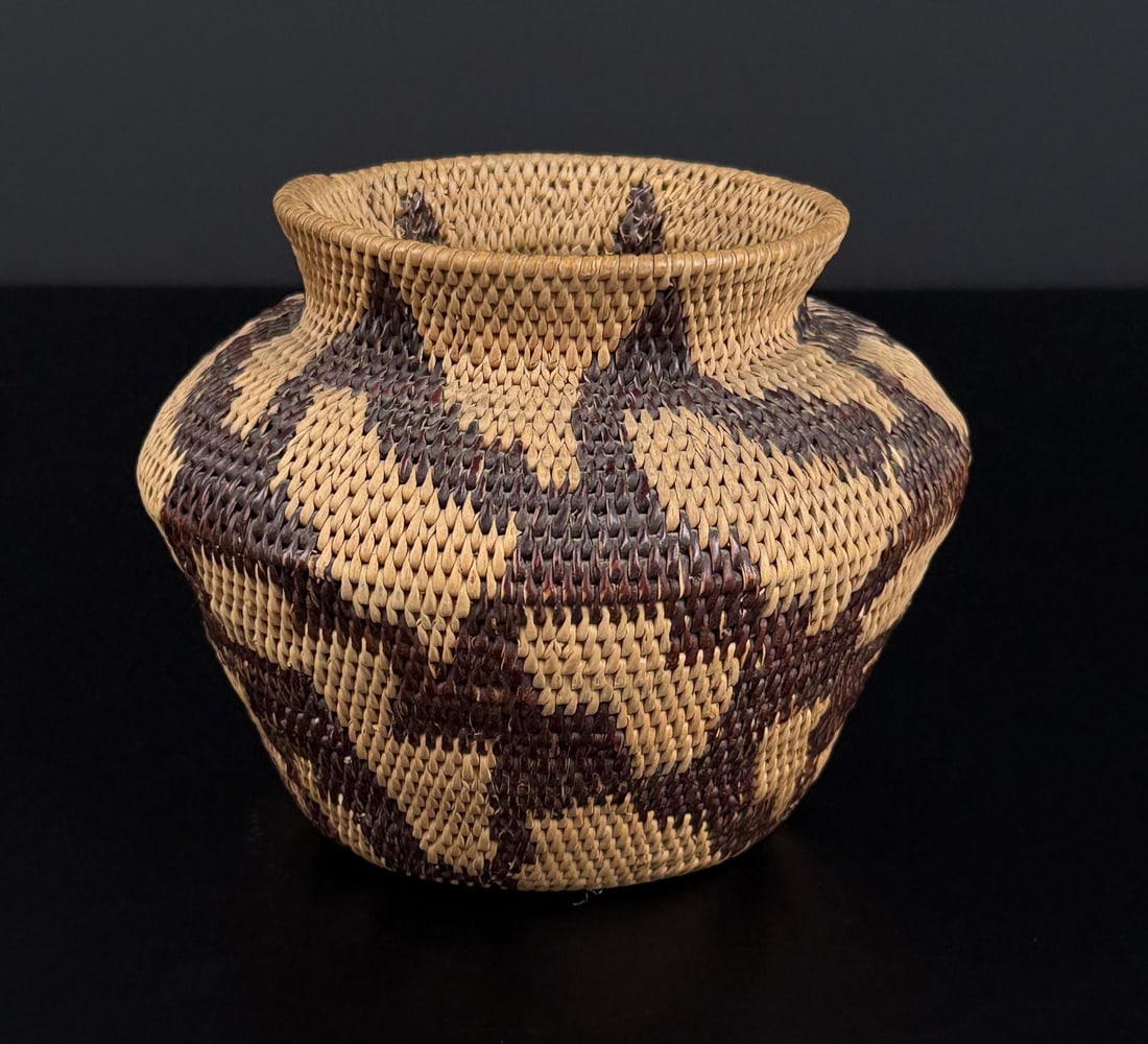 Paiute Native American Indian Bottleneck Basket: 5 1/2" diameter, 4 3/8" tall.