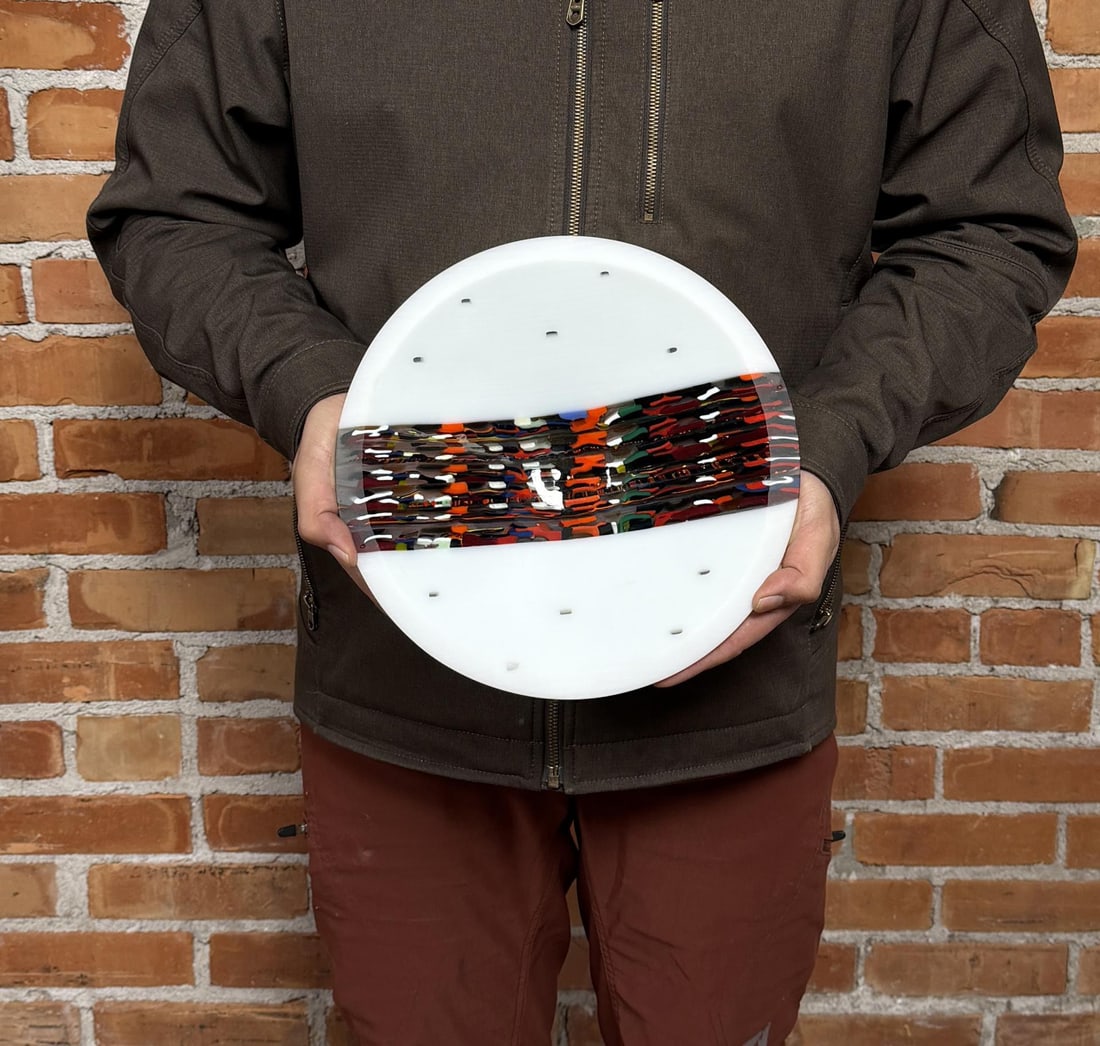 Martin Kremer Fused Glass White Cascade Bowl: 10 1/2" diameter, 3" tall. Artist statement I was a stained glass enthusiast while pursuing a career in medical technology and the glass won, first as a spare-time business and then as a full-time obs