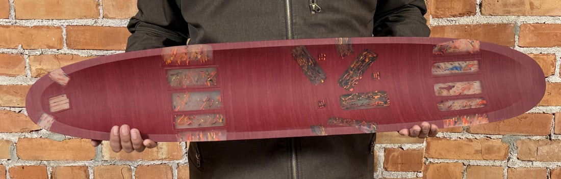 Martin Kremer Fused Glass Main Line Ellipse Bowl: 37 1/2" long by 7 1/8". Artist statement I was a stained glass enthusiast while pursuing a career in medical technology and the glass won, first as a spare-time business and then as a full-time obsess