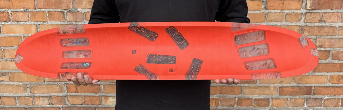 Martin Kremer Fused Glass Main Line Ellipse Bowl: 37 1/2" long by 7 1/8". Artist statement I was a stained glass enthusiast while pursuing a career in medical technology and the glass won, first as a spare-time business and then as a full-time obsess