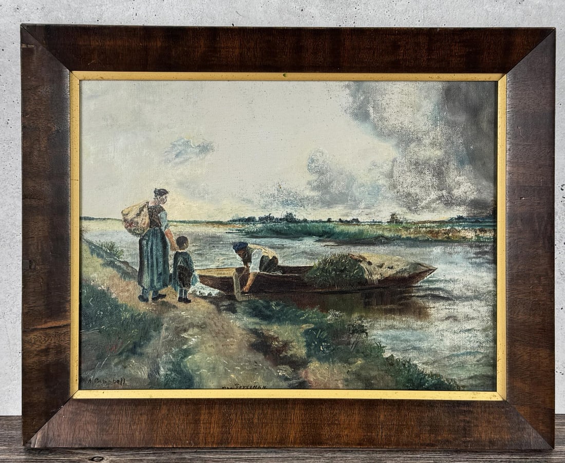 M.A. Campbell The Ferryman Painting: 13 1/2" by 17" framed.