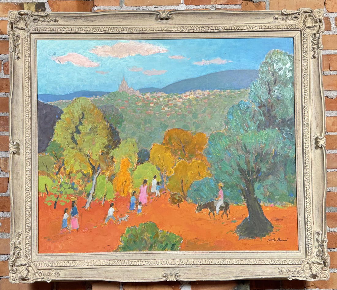 Merton Brown Mexican Journey Painting: Title is Mexican Journey. 30" by 36" unframed. 37" by 43" framed. Oil on Canvas. Merton E. Brown, American, 1906 - 1996 When Merton E. Brown was born on 27 July 1906, in Amsterdam, Montgomery, New Yor