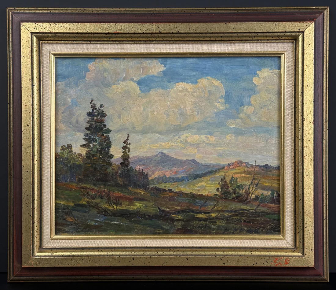 Hans Kleiber The Tetons Wyoming Painting: Title is The Tetons. 8" by 12" unframed. 11 1/2" by 13 1/2" framed. Oil on Board. Provenance: Big Sky Galleries Billings Montana. Hans Kleiber (1887 - 1967) was active/lived in Wyoming / Germany. Hans