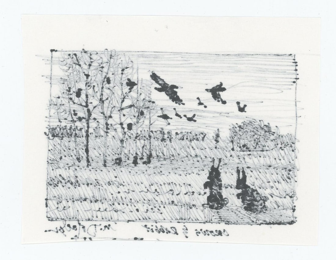 Monte Dolack Crows & Rabbit Drawing - 2