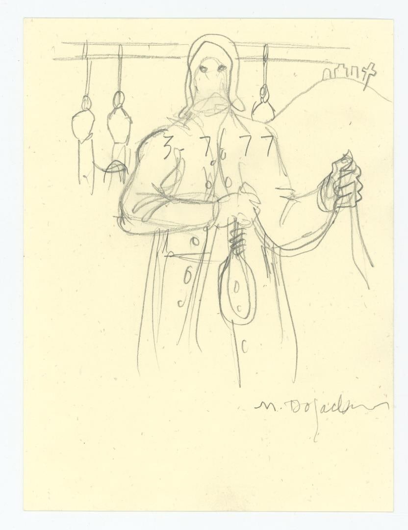 Monte Dolack Montana Vigilante Drawing: Untitled. Graphite on paper. 6" by 4 1/2" Monte Dolack (Born 1950) is active/lives in Montana. Monte Dolack is known for Poster illustration, landscape and wildlife painting. A native of Great Falls,