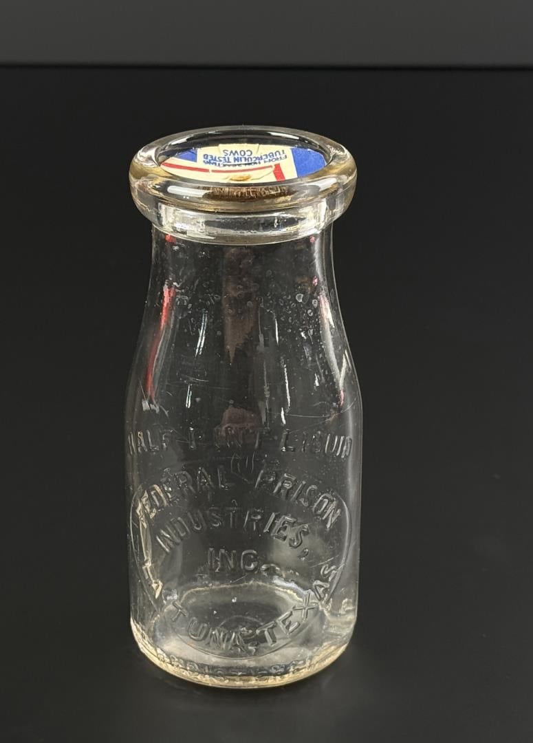 Federal Prison Industries Texas Milk Bottle: Half pint