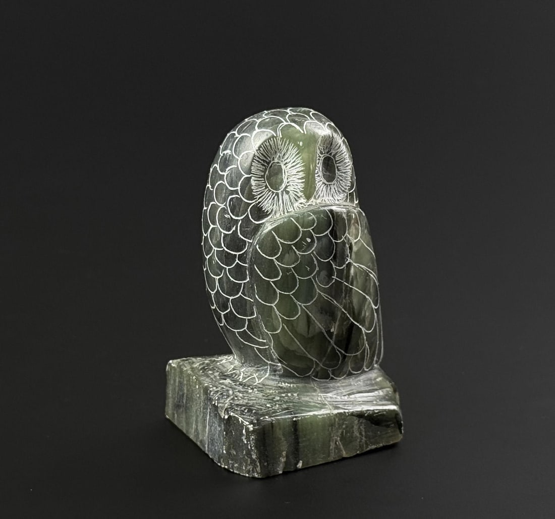 Okiqluk Inuit Carved Soapstone Owl: 3" by 2" by 1 5/8"