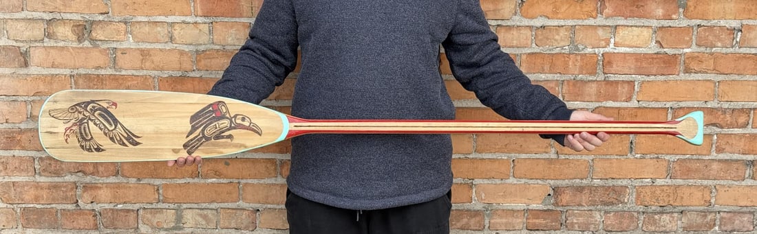 Haida Northwest Coast Painted Wood Paddle: 60" long.