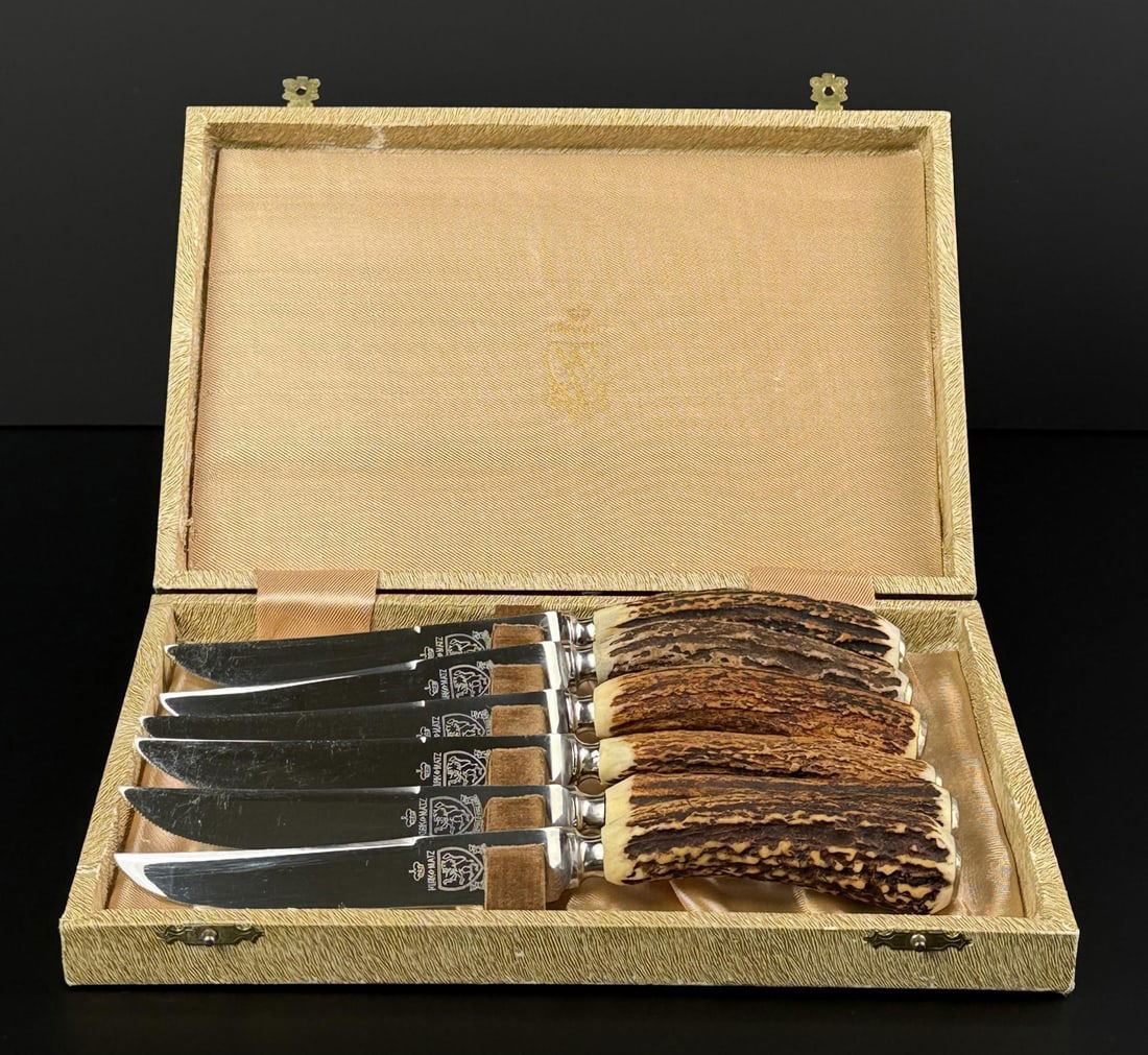 Kirk & Matz Stag Horn Steak Knife Set: 8 1/2" long.