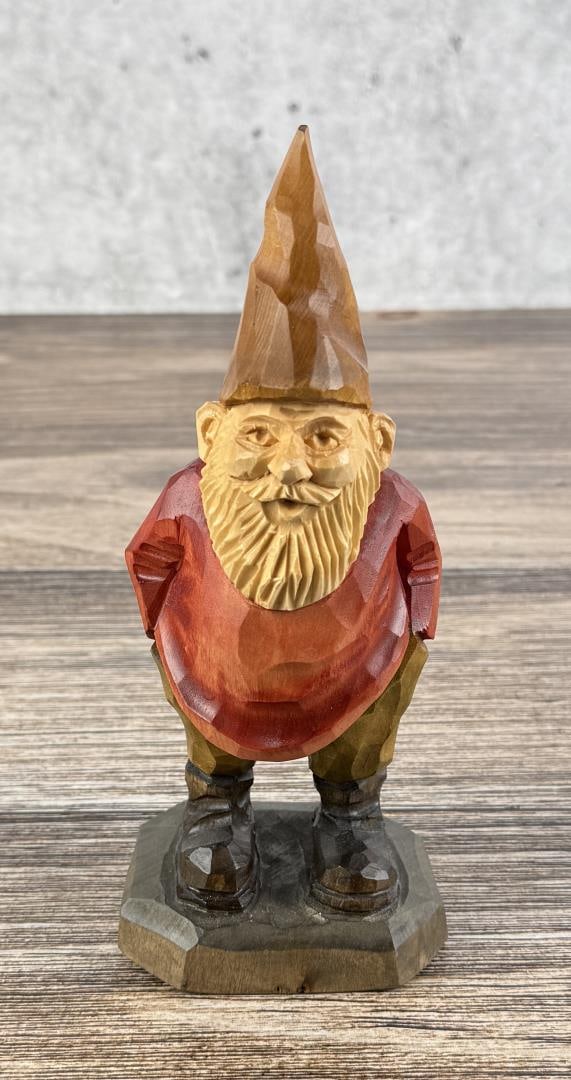 German Carved Wood Garden Gnome: 7 1/2" tall.