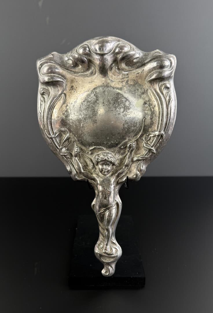 Sterling Silver Art Nouveau Repousse Hand Mirror (1 of 3)