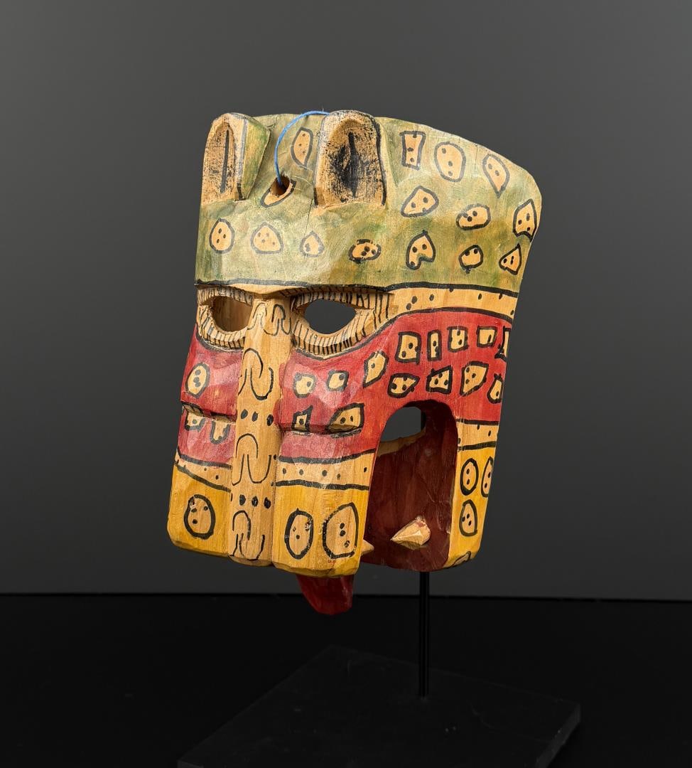 Mayan Guatemalan Jaguar Mask: 10" by 8 1/4" by 4".