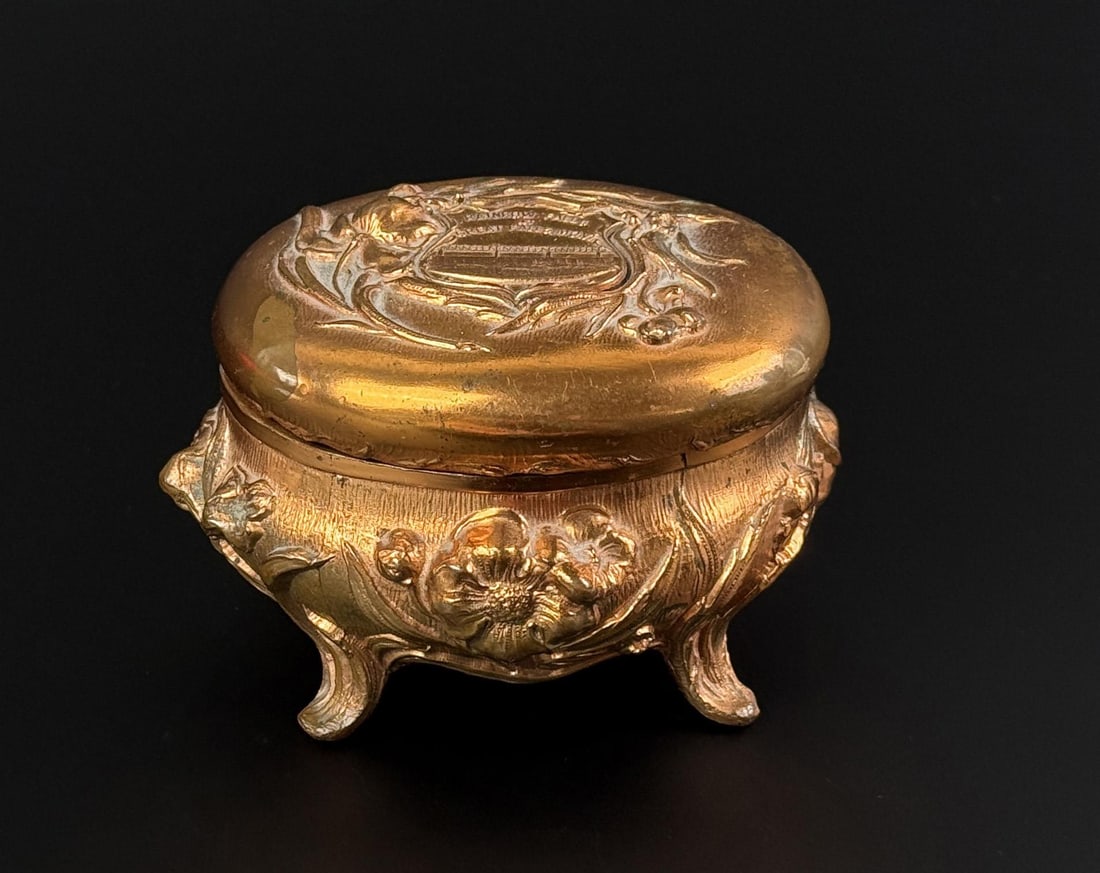 Rainbow Falls Great Falls Montana Trinket Box: Brass trinket box made by SK Co. 2 7/8" by 3 1/2" by 4". Lid is detached.