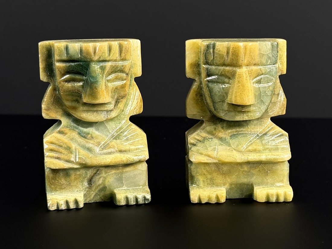 Mayan Green Onyx Bookends: 343 grams. 1 7/8" wide by 3" tall.