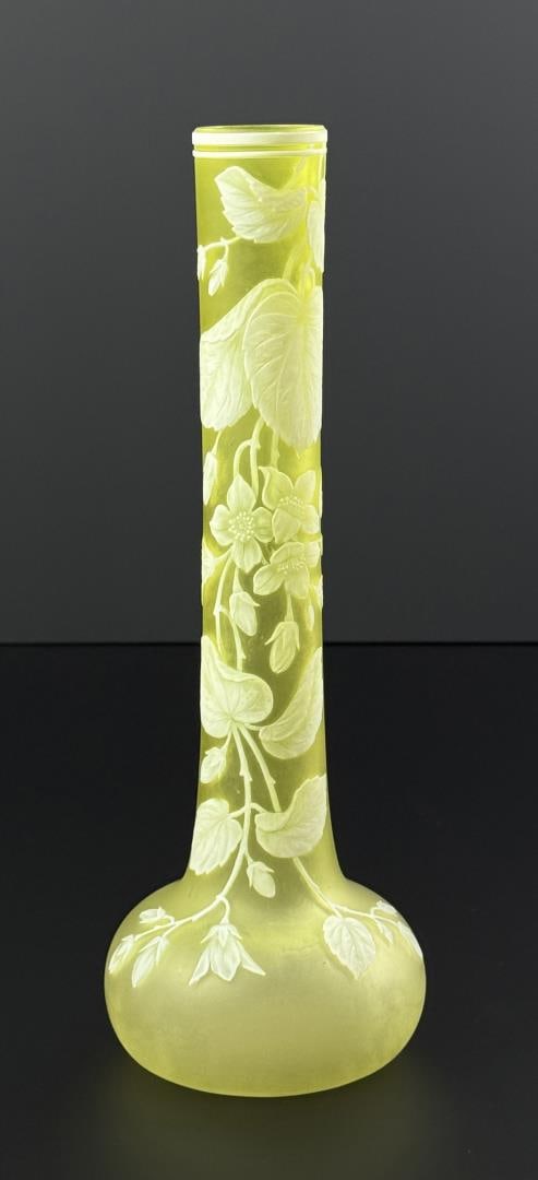 Thomas Webb Citron Cameo Glass Vase: 12" by 4 1/4" by 4 1/4".