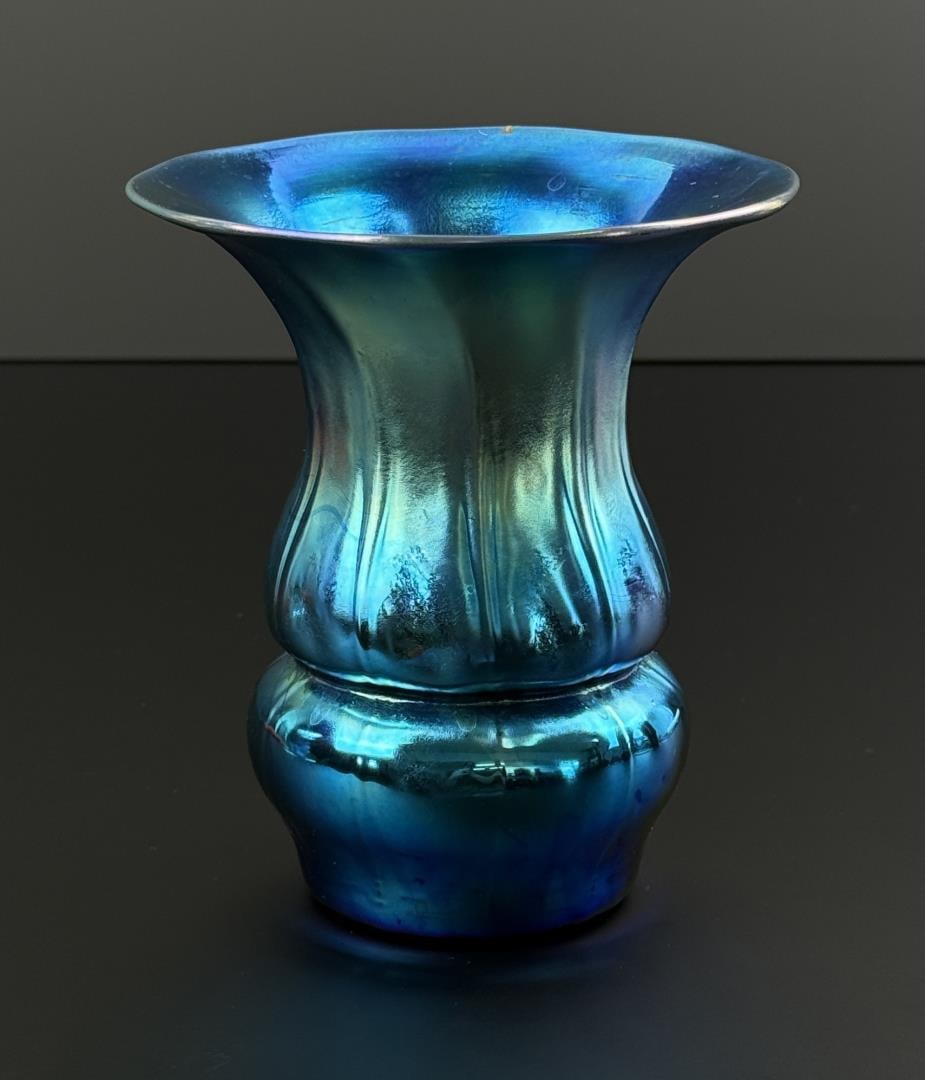 Steuben Blue Aurene Iridescent Art Glass Vase (1 of 6)