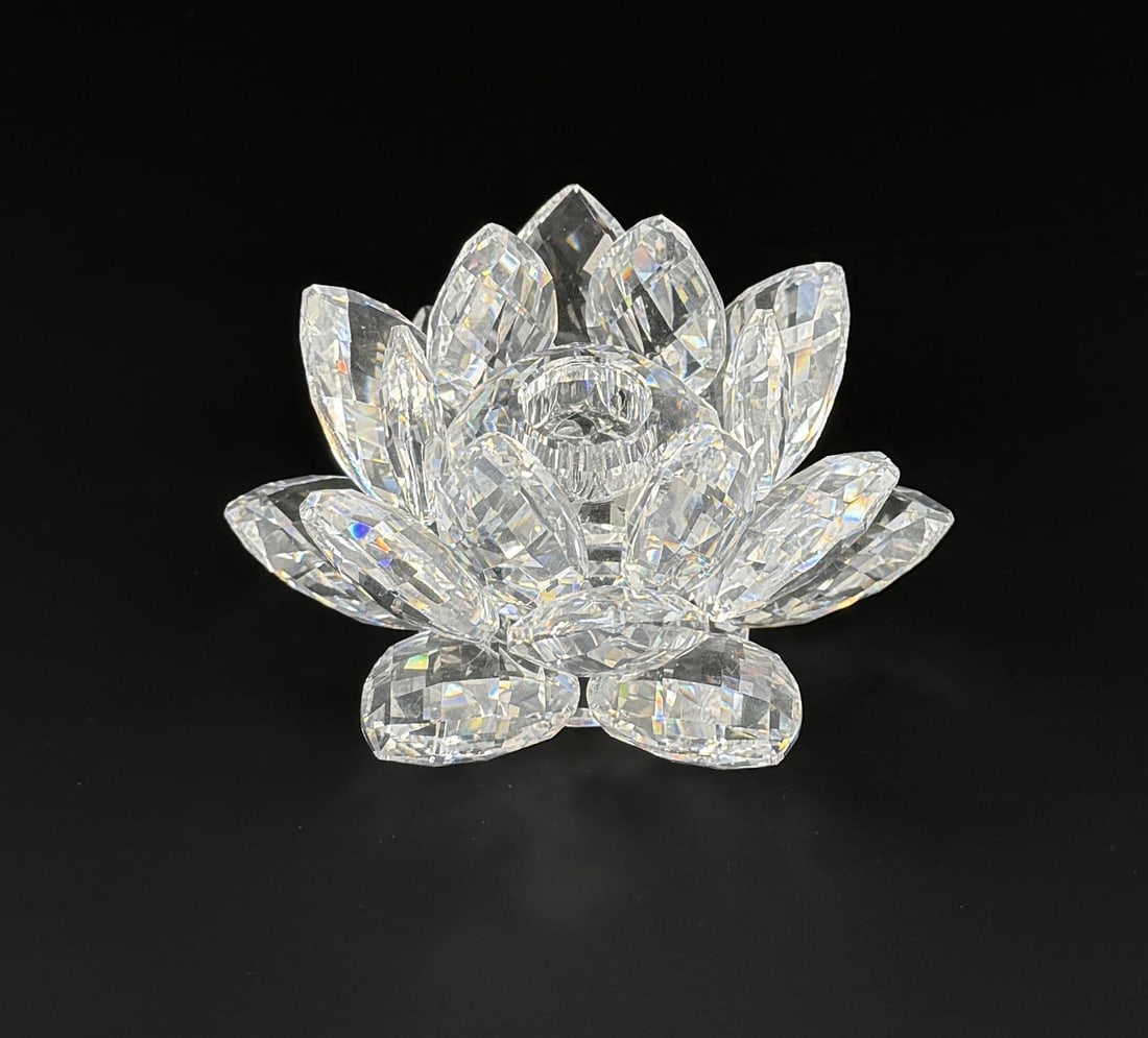 Swarovski Crystal Lotus Candle Holder: 3 7/8" by 3 1/4" by 2 1/4".