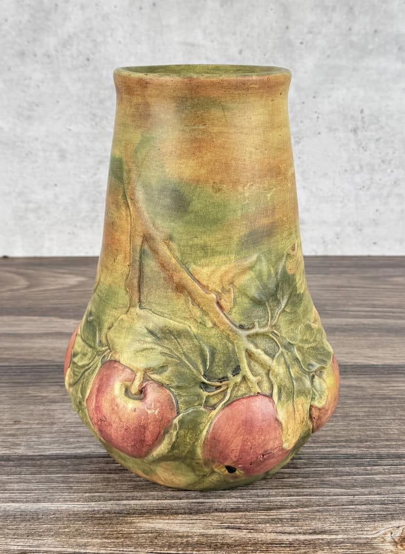 Weller Baldin Apple Blossom Pottery Vase: 11" by 8" by 7 7/8".