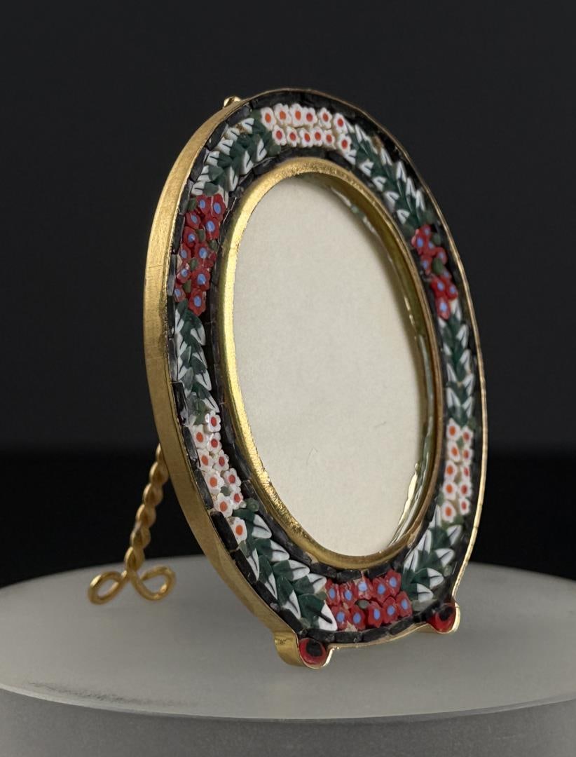 Italian Micro Mosaic Oval Picture Frame: 2 7/8" by 2 1/4" by 1/4".