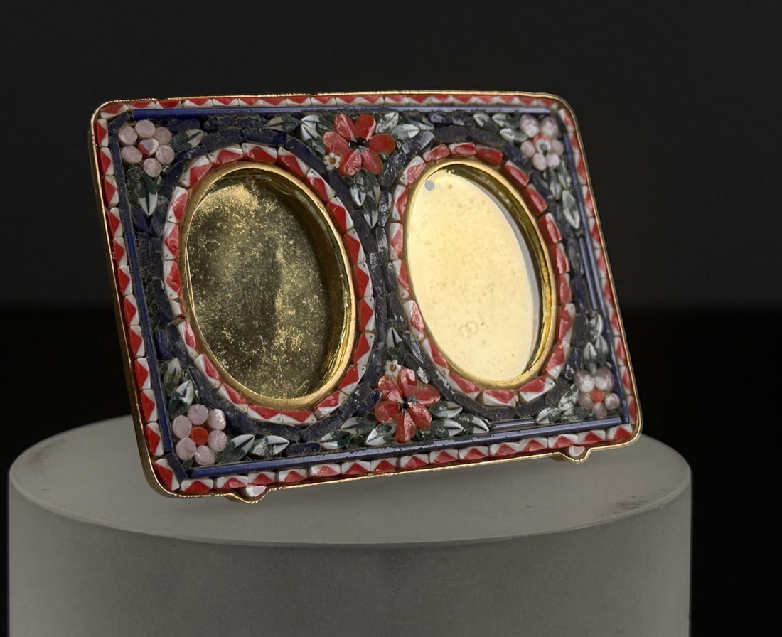 Italian Micro Mosaic Double Picture Frame: 2 7/8" by 2" by 1/4".