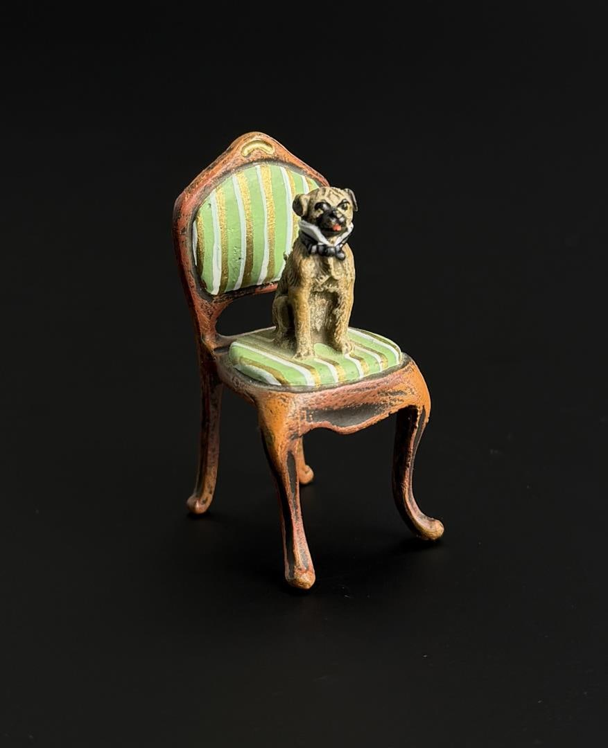 Fritz Bermann Vienna Bronze Pug on Chair: 1" long, 1 1/2" tall.