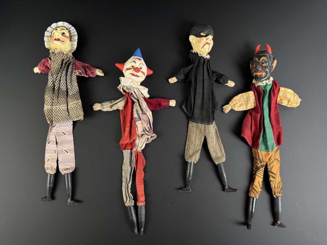 Antique Punch & Judy Puppet Marionette Set: 16 7/8" by 7" by 2 1/4". German.