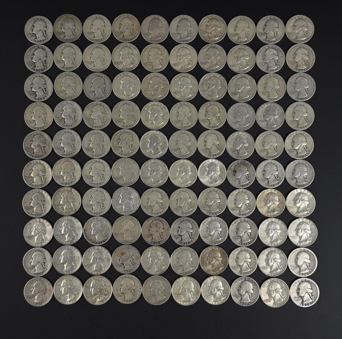 Collection Of 100 Pre 1964 Silver Quarters: Nice grouping.