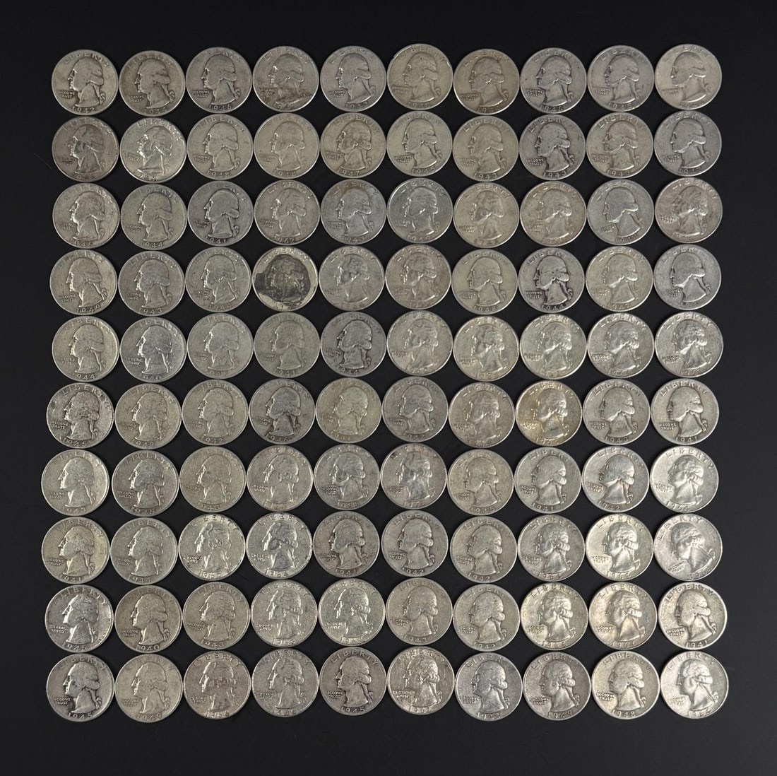 Collection Of 100 Pre 1964 Silver Quarters (1 of 3)