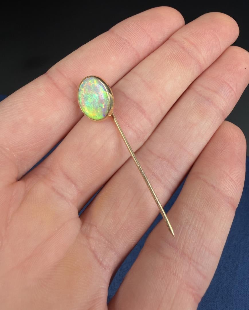 14k Australian Fire Opal Stick Pin: 1.83 grams. 1 3/4" long.