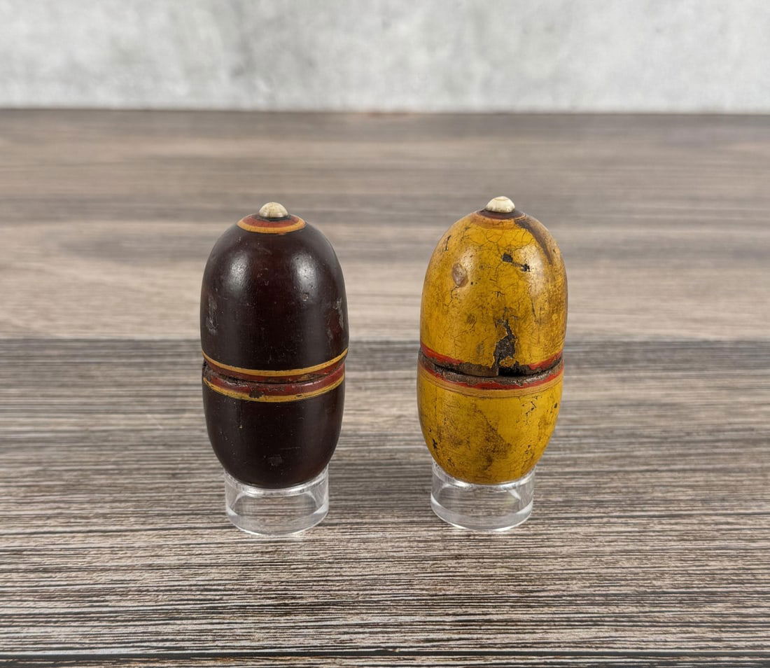 Treen Painted Egg Shaped Wood Snuff Boxes: 2 3/4" long.