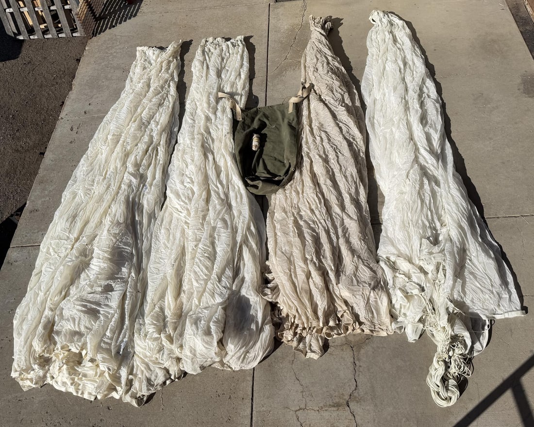 WW2 Korean War and Vietnam Parachutes: 1943 Switlik, 1952 Pioneer, and two 1975 Mills