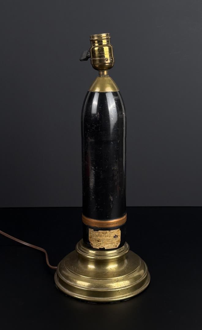 WW1 WWI 1919 75mm Victory Lamp: 7" by 6 1/2" by 16 1/4". Made by Snead & Company. Engraved with "They shall beat their swords into plowshares, and their spears into pruning hooks: Nation shall not lift up sword against nation, neith