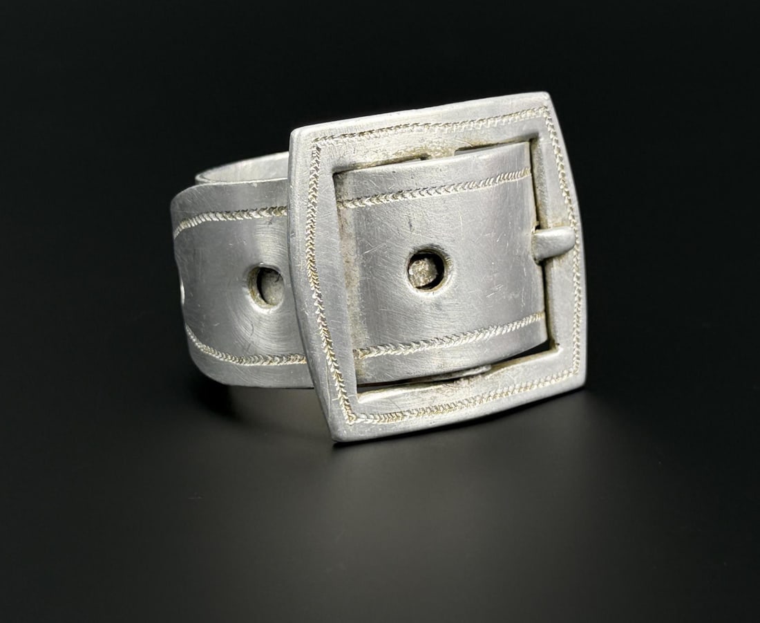 WW1 WWI Trench Art Belt Bracelet: 2 1/4" by 2" by 1 7/8". Engraved Jeanne.