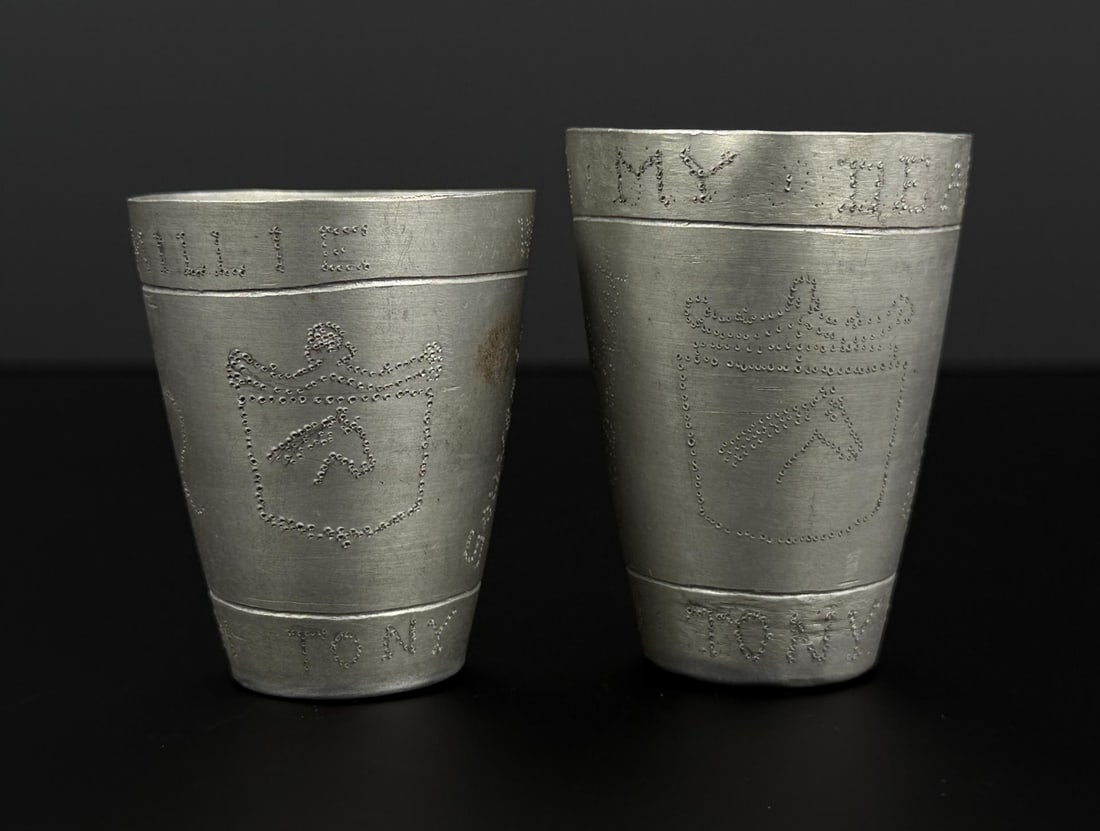 WW2 German 1945 Clover Trench Art Cups: Largest is 2 7/8" by 2" by 1 7/8".