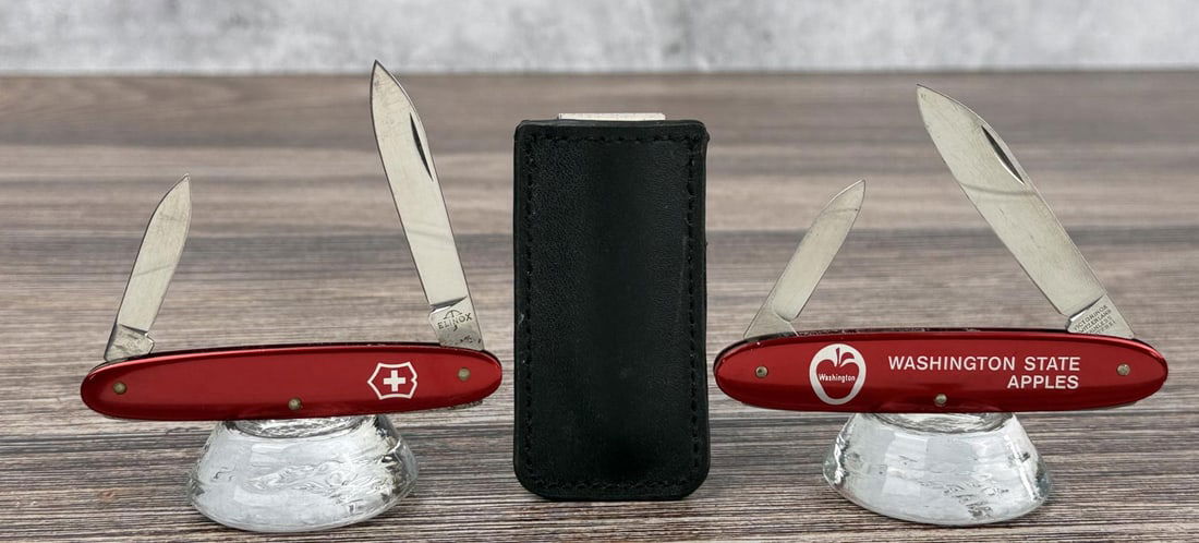 Victorinox Swiss Army Aluminum Pocket Knives: 3 1/4" long.