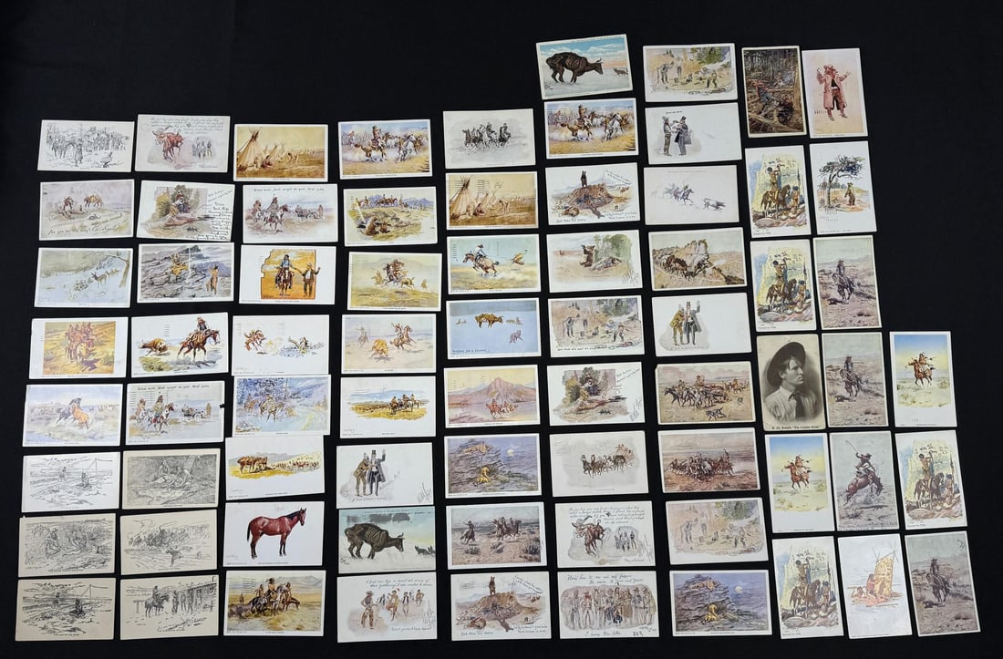 Charles M Russell Montana Postcards: Nice grouping. 71 postcards total.